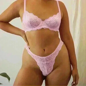 Savage X FENTY Lace Thong , Unicorn Lavender Pink Size Large